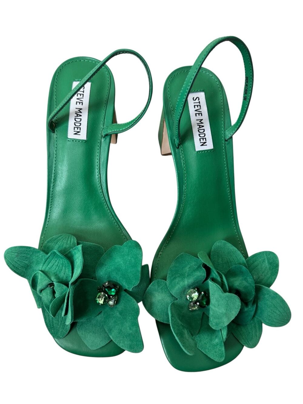 STEVE MADDEN Farrie Embellished Floral Dress Slingback Sandals Size 10 GREEN